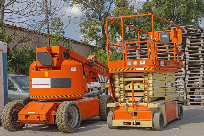 industrial forklift in use at a fully-stocked warehouse in Eagle